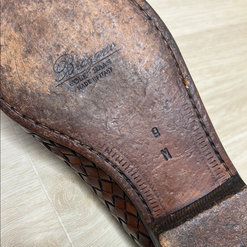 Bragano by Cole Haan 👞 Men's Brown Woven Leather Penny Loafers 9M Made in Italy - Picture 11 of 16